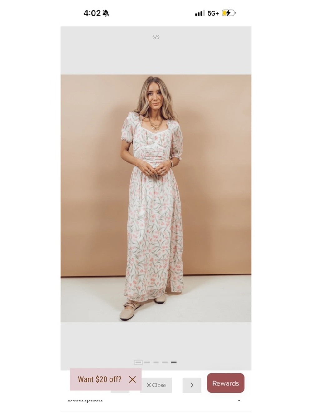 In Loom Pink Tulip Floral Maxi Dress Large Cottagecore Romantic Prairie Boho